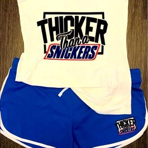 Thicker than a snickers shorts set small-2X NEW